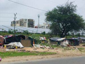 poor people homes, made out of garbage and anything they can find.