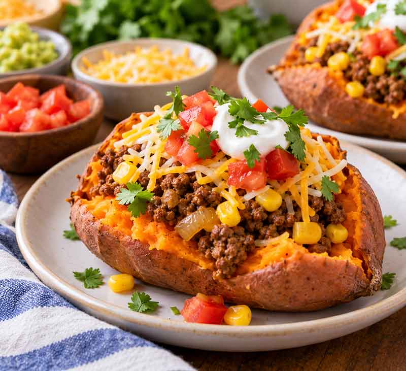 loaded taco sweet potatoes